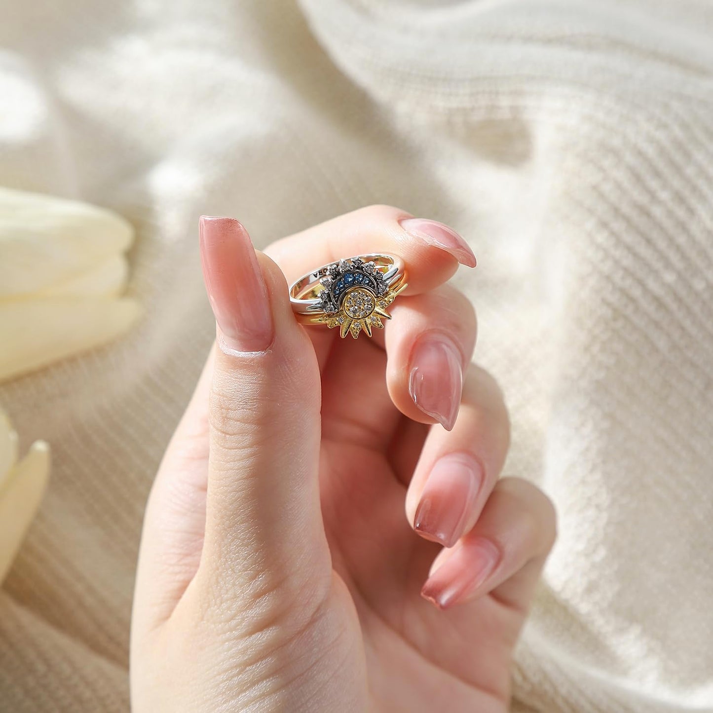 Sterling Silver Sun and Moon Ring Set